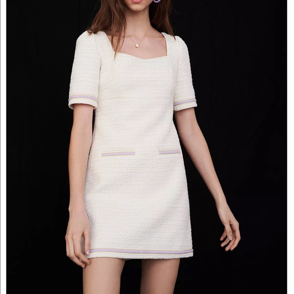 Maje tweed dress white with purple 36 brand new